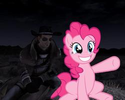 Size: 744x597 | Tagged: safe, pinkie pie, human, g4, armor, courier, fallout, fallout: new vegas, fanfic, glasses, hat