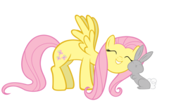 Size: 2600x1600 | Tagged: safe, artist:datnaro, fluttershy, pegasus, pony, rabbit, g4, cute, eyes closed, nuzzling, shyabetes, simple background, transparent background, vector