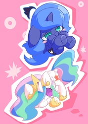 Size: 700x984 | Tagged: safe, artist:nyankamedon, princess celestia, princess luna, g4, cute, cutelestia, pixiv