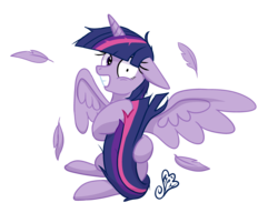 Size: 3555x2854 | Tagged: safe, artist:etiluos, twilight sparkle, alicorn, pony, g4, feather, female, floppy ears, gritted teeth, insanity, mare, mismatched eyes, petting, shrunken pupils, simple background, solo, tail pull, transparent background, twilight snapple, twilight sparkle (alicorn)