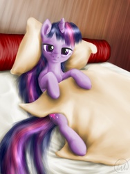 Size: 768x1024 | Tagged: safe, artist:wwrite, twilight sparkle, pony, g4, bed, cute, female, morning ponies, pillow, solo