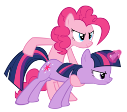 Size: 6500x5750 | Tagged: dead source, safe, artist:lzw-adzel, pinkie pie, twilight sparkle, earth pony, pony, unicorn, a canterlot wedding, g4, absurd resolution, behaving like a weapon, glowing horn, horn, simple background, transparent background, twigun, vector