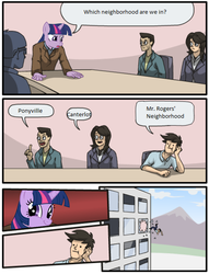 Size: 497x652 | Tagged: safe, twilight sparkle, g4, crossing the memes, defenestration, employer meme, exploitable meme, hejibits, memeception, mister rogers, twiface, wrong neighborhood