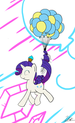 Size: 720x1176 | Tagged: safe, rarity, pony, unicorn, g4, alternate hairstyle, balloon, cupcake, cute, drawfag, eyes closed, female, mare, personality swap, pinkity, raribetes, smiling