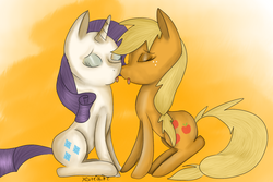 Size: 1438x963 | Tagged: safe, artist:xcuteikinz, applejack, rarity, g4, female, lesbian, ship:rarijack, shipping