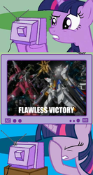 Size: 442x831 | Tagged: safe, twilight sparkle, g4, akatsuki, exploitable meme, facehoof, gundam, gundam seed destiny, infinite justice gundam, strike freedom gundam, tv meme