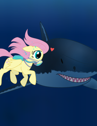 Size: 618x800 | Tagged: safe, artist:capnchryssalid, fluttershy, shark, g4, diving, scuba gear, solo, swimming, underwater, watershy