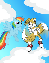 Size: 618x800 | Tagged: safe, artist:capnchryssalid, rainbow dash, g4, crossover, male, miles "tails" prower, sonic the hedgehog (series)