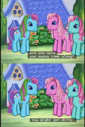 Size: 640x960 | Tagged: safe, screencap, minty, pinkie pie (g3), rainbow dash (g3), g3, the runaway rainbow, out of context, subtitles