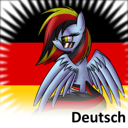 Size: 250x250 | Tagged: safe, artist:n1de, rainbow dash, g4, deutsch, german, meta, rainbow deutsch, spoilered image joke