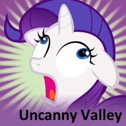 Size: 250x250 | Tagged: safe, rarity, pony, unicorn, g4, derp, female, filly, meta, solo, spoilered image joke, uncanny valley, younger