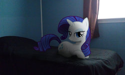 Size: 1024x612 | Tagged: safe, artist:natethebrony, rarity, g4, bed, irl, photo, ponies in real life