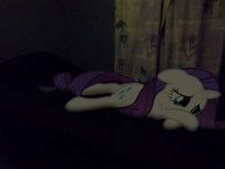 Size: 900x675 | Tagged: safe, artist:natethebrony, rarity, g4, bed, crying, irl, photo, ponies in real life, sad
