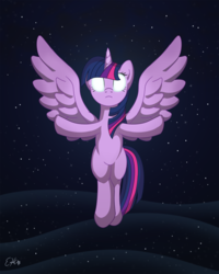 Size: 1200x1500 | Tagged: safe, artist:oomles, twilight sparkle, alicorn, pony, g4, female, glowing eyes, mare, solo, spread wings, twilight sparkle (alicorn), wings