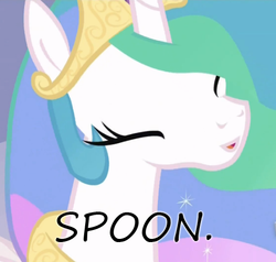 Size: 499x475 | Tagged: safe, princess celestia, alicorn, pony, g4, cute, cutelestia, female, insane pony thread, solo, spoon