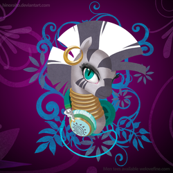 Size: 1299x1299 | Tagged: safe, artist:hinoraito, zecora, zebra, g4, headphones