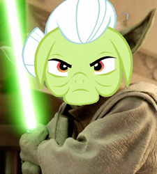 Size: 375x416 | Tagged: safe, edit, granny smith, g4, energy weapon, lightsaber, star wars, weapon, yoda