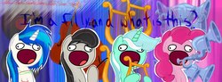 Size: 960x355 | Tagged: safe, dj pon-3, lyra heartstrings, octavia melody, pinkie pie, vinyl scratch, g4, facebook banner, flugelhorn, i'm a filly and what is this, sweetie derelle