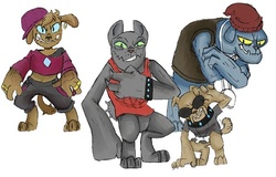 Size: 500x319 | Tagged: artist needed, safe, fido, rover, spot, oc, oc:abby, diamond dog, g4, gangster