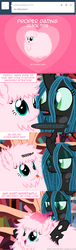 Size: 650x2126 | Tagged: safe, artist:mixermike622, queen chrysalis, oc, oc:fluffle puff, tumblr:ask fluffle puff, g4, ask, changeling feeding, comic, fluffy