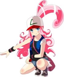 Size: 1379x1654 | Tagged: safe, artist:stardust-r3x, pinkie pie, human, g4, ash ketchum, clothes, cosplay, crossover, female, humanized, poké ball, pokémon, simple background, solo, transparent background