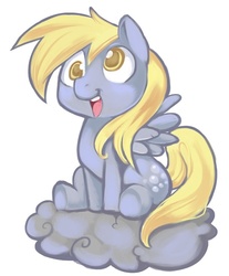 Size: 550x664 | Tagged: safe, artist:ende26, derpy hooves, pegasus, pony, g4, cloud, female, mare, open mouth, simple background, sitting, solo, white background