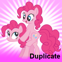 Size: 250x250 | Tagged: safe, pinkie pie, g4, duplicate, meta, ponies riding ponies, riding, self riding, spoilered image joke