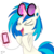 Size: 2000x2000 | Tagged: safe, artist:chir-miru, dj pon-3, vinyl scratch, pony, unicorn, g4, cellphone, earbuds, explicit source, female, glowing horn, happy, horn, ipod, magic, mp3 player, phone, simple background, smartphone, solo, telekinesis, transparent background
