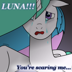 Size: 1005x1005 | Tagged: safe, artist:gigabowser, princess celestia, pony, g4, crying, fanfic, female, lost to the sands, sad, solo