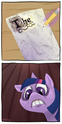 Size: 675x1341 | Tagged: safe, artist:yellow-jelly, edit, twilight sparkle, g4, crossing the memes, exploitable, failed meme, frown, gritted teeth, magic, meme, procrastination (spongebob squarepants), spongebob squarepants, sweat, telekinesis, the