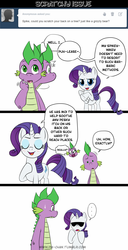 Size: 765x1500 | Tagged: safe, artist:pia-sama, rarity, spike, dragon, pony, unicorn, g4, comic, didn't think this through, female, male, mare, older, ship:sparity, shipping, straight, tumblr