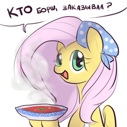 Size: 500x500 | Tagged: safe, fluttershy, pony, g4, borscht, female, food, russian, solo, soup