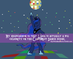 Size: 687x555 | Tagged: safe, artist:brutamod, princess luna, alicorn, pony, mylittleheadcanon, g4, dancing, disco, disco ball, disco dance, female, mare, solo