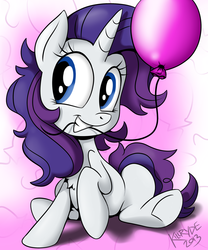 Size: 2000x2400 | Tagged: safe, artist:killryde, rarity, pony, unicorn, g4, balloon, chest fluff, cute, female, mare, mouth hold, personality swap, pinkity, raribetes, smiling, solo