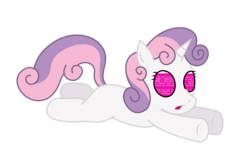 Size: 1059x678 | Tagged: safe, artist:tdarkchylde, sweetie belle, pony, robot, robot pony, unicorn, g4, blank flank, blue screen of death, error, female, filly, foal, hooves, horn, lying down, open mouth, prone, simple background, solo, sweetie bot, transparent background, vector