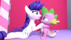 Size: 1280x720 | Tagged: safe, rarity, spike, dragon, pony, g4, 3d, female, gmod, male, mare, ship:sparity, shipping, straight