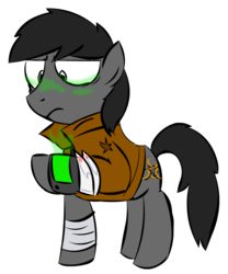 Size: 750x900 | Tagged: safe, artist:benja, oc, oc only, pony, clothes, male, pipbuck, shirt, solo, stallion