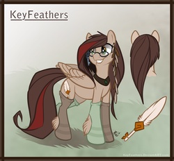 Size: 1100x1020 | Tagged: safe, artist:keyfeathers, oc, oc only, pegasus, pony, clothes, earring, feather, female, freckles, glasses, keyfeathers, mare, piercing, socks