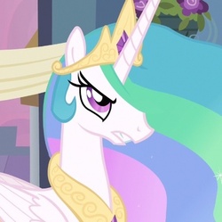 Size: 412x411 | Tagged: safe, screencap, princess celestia, alicorn, pony, a canterlot wedding, g4, angry, cropped, female, mare, reaction image, solo