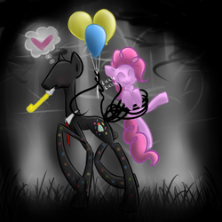 Size: 700x700 | Tagged: safe, artist:cerynitian, pinkie pie, g4, balloon, cute, slenderman, slendermane, slenderpony, splendorman, splendormane, tickling