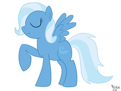 Size: 1600x1200 | Tagged: safe, artist:haxorus31, trixie, pegasus, pony, g4, eyes closed, female, mare, pegasus trixie, race swap, raised leg, simple background, solo, spread wings, white background, wings