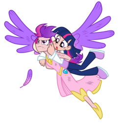 Size: 2202x2248 | Tagged: safe, artist:trinityinyang, princess cadance, twilight sparkle, human, a canterlot wedding, g4, my little pony: friendship is magic, duo, duo female, female, humanized, scene interpretation, simple background, transparent background, winged humanization