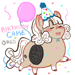 Size: 500x500 | Tagged: safe, artist:mt, oc, oc only, oc:double stuf, food pony, original species, animated, balloon, chubby, oreo, solo