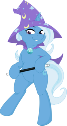 Size: 2143x4000 | Tagged: safe, artist:bork88, artist:joey darkmeat, trixie, pony, unicorn, g4, belly button, bipedal, cape, clothes, colored, female, hat, magic wand, simple background, solo, transparent background, trixie's cape, trixie's hat, vector, wand