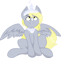 Size: 4000x3795 | Tagged: safe, artist:bork88, artist:joey darkmeat, derpy hooves, alicorn, pony, g4, alicornified, bubble, colored, derpicorn, female, muffin queen, race swap, simple background, solo, transparent background, underp