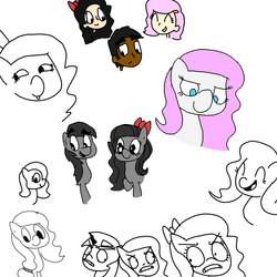 Size: 750x750 | Tagged: safe, artist:raritay, oc, oc only, oc:aybel, oc:mariebelle, human, bored, bow, humanized, sketch dump, special eyes