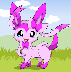 Size: 504x509 | Tagged: safe, pinkie pie, sylveon, g4, cloud, cloudy, crossover, female, pokefied, pokémon, pokémon x and y, recolor, solo, species swap
