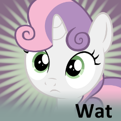 Size: 250x250 | Tagged: safe, sweetie belle, pony, g4, female, meta, solo, spoilered image joke, wat