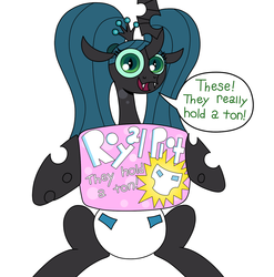 Size: 1280x1295 | Tagged: dead source, safe, artist:jay muniz, queen chrysalis, ask crinkle bottom chrysalis, g4, diaper, diaper fetish, female, non-baby in diaper, pigtails, poofy diaper, solo, tumblr