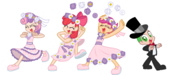 Size: 2500x1102 | Tagged: safe, artist:trinityinyang, apple bloom, scootaloo, spike, sweetie belle, human, a canterlot wedding, g4, clothes, cutie mark crusaders, flower girl, flower girl dress, hat, human spike, humanized, scene interpretation, simple background, suit, top hat, transparent background, tuxedo